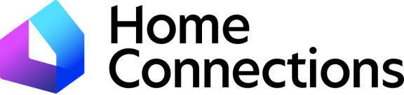 Home Connections logo. Blue house.